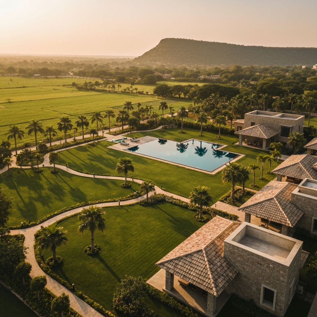 Aerial view of farmhouse estate