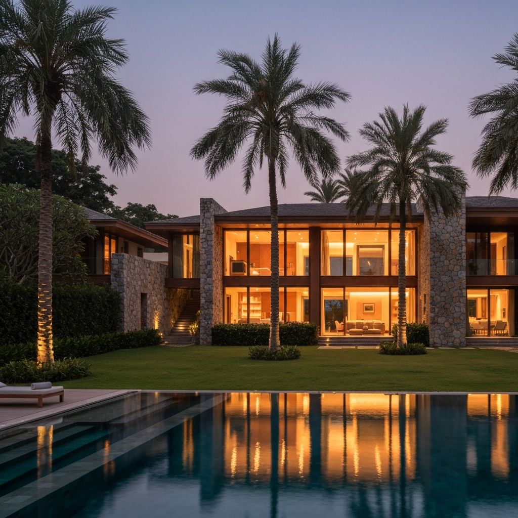 Villa exterior dusk